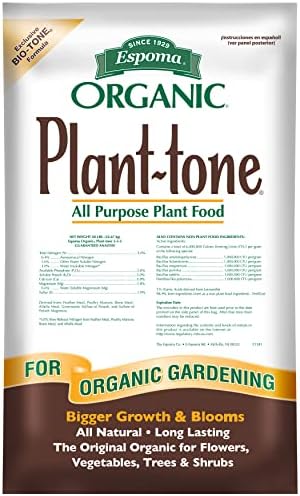 Espoma Organic Plant-Tone 5-3-3 Natural & Organic All Purpose Plant Food, 50 lb. Bag, The Original Organic Fertilizer for All Flowers, Vegetables
