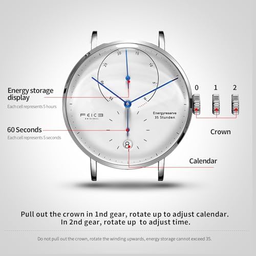 FEICE Bauhaus Mechanical Watch Men's Analog Waterproof Automatic Casual Dress Watches with Domed Mirror Leather Bands Date -FM202