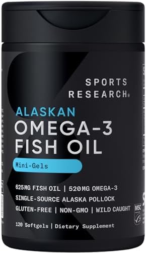 Sports Research® Omega-3 Fish Oil 1250mg from Wild Alaska Pollock,180 Count | Always Fresh Never Fishy | 690mg EPA 260mg DHA per Softgel · Heart & Brain Health* · MSC Certified Sustainable - 180 Servings