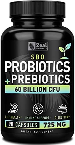 Probiotics and Prebiotics + SBO Probiotics (60 Billion CFU | 90 Capsules) Acidophilus Probiotic w. Saccharomyces Boulardii