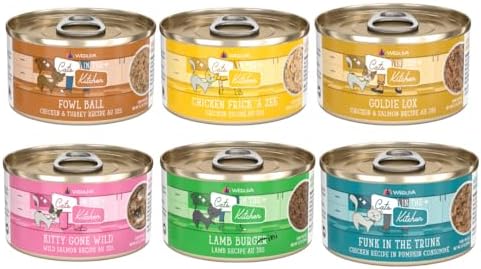 Weruva Cats in The Kitchen 6 Flavor Variety Pack of 12 Cans, 6oz | Grain-Free Wet Canned Cat Food