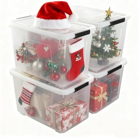 30L Plastic Storage Bin with Lid, Stackable Clear Container