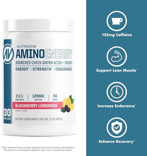 NutraOne Amino Energy BCAA Powder Pre-Workout Supplement with Caffeine Branched Chain Amino Acids to Help Fuel and Recover* (Berry Lemonade - 30