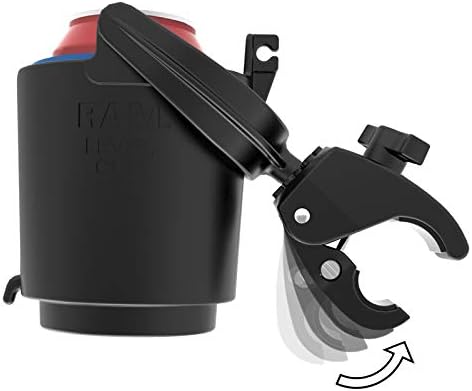 RAM MOUNTS Tough-Claw Cup Holder with B Size 1" Ball, Self-Leveling | Holds drinks up to 16 oz, clamps to handlebars and rails