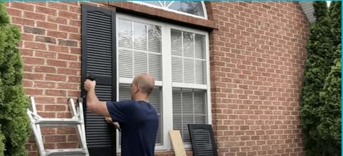 Homeside Open Louver Vinyl Shutters (1 Pair) 14-1/2in. x 43in. - 022 Chocolate - Premium Exterior Vinyl | Classic Slatted Design | Fade-Resistant