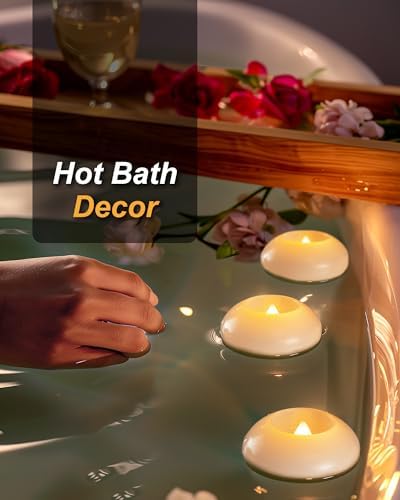 Homemory 3 Inch Flameless Floating Candles, White Real Wax, 100+ Hour, Battery Flickering Waterproof Tealights-Wedding Centerpiece, Engagement