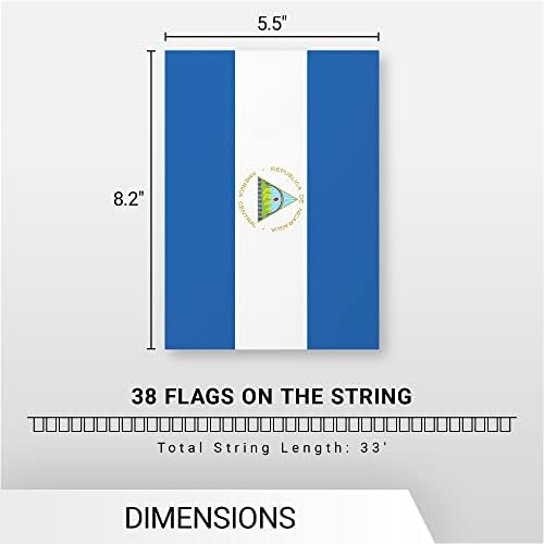 G128 Nicaragua Nicaraguan Bunting Banner | Flag 8.2 x 5.5 Inch, Full String 33 Feet | Printed 150D Polyester, Decorations For Bar, School