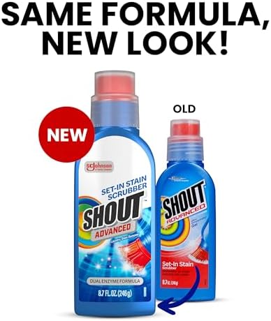 Shout Advanced Stain Remover Gel for Clothes Laundry, Ultra Concentrated Gel with Built-in Scrubber Brush for Deep Set-In stains, 8.7oz