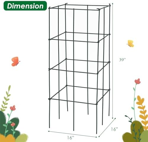 S AFSTAR 4 Pack Folding Tomato Cages, 39 Inches Tall Square Plant Support Cage for Garden Climbing Plants Flowers Fruits