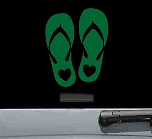 JS Artworks Flip Flops with Heart Vinyl Decal Sticker (Green)