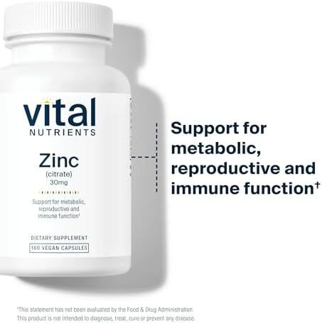 Vital Nutrients Zinc Citrate 30mg - Easily Absorbed Immune Support Supplement - Vegan Zinc Supplement - Gluten, Dairy, Soy Free - Non-GMO - 30mg - 90 Capsules