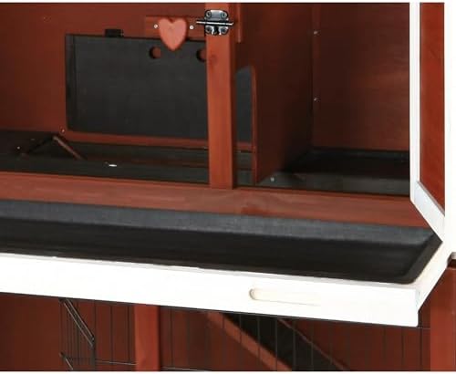 TRIXIE natura Outdoor Rabbit Hutch with Run - 2-Story Rabbit Cage with Non-Slip Ramp - Medium Elevated Small Animal House with Secure Playpen, Hinged Roof & Pull-Out Tray - in Brown