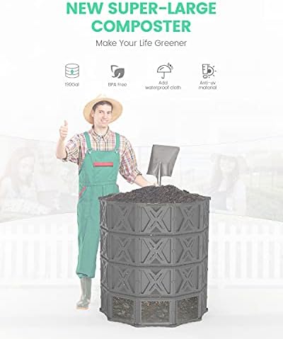 190 Gallon Large Outdoor Compost Bin, 720L Garden Composter with Aeration Vents, BPA-Free PP Panels, Modular Structure with Bottom Access Door and Lid
