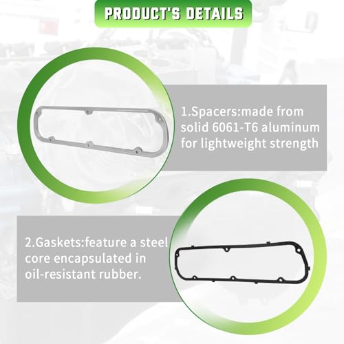 Valve Cover Spacer and Gasket Kit for Ford 289 302 351W SBF V8 | Includes 1/2 Inch Aluminum Spacers, Steel Core Gaskets