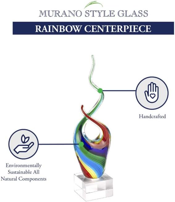 Badash Rainbow Murano-Style Art Glass Centerpiece - 14" Tall Mouth-Blown Glass Sculpture on Crystal Base - Contemporary Home Decor Accent Piece