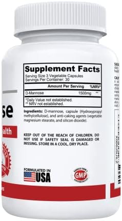1500mg Pure D-Mannose Supplement for Urinary & Bladder Health | No Preservatives or Gluten | Made in The USA | 90 Vegetarian Capsules
