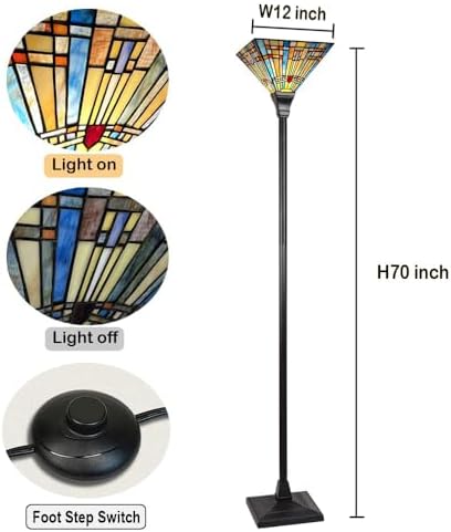 Tiffany Torchiere Floor Lamp Handcrafts Mission Stained Glass Torch Light
