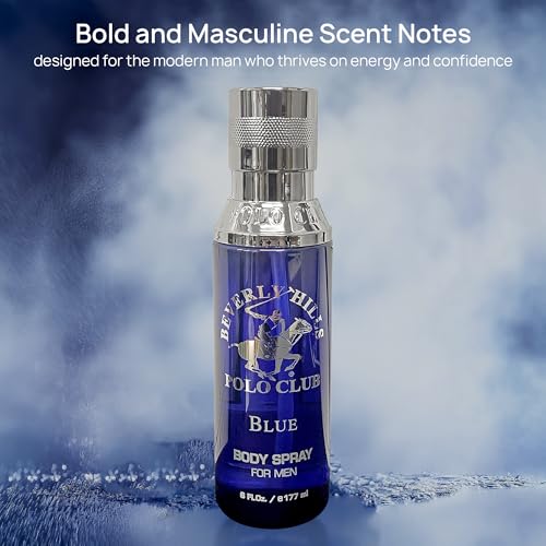 Beverly Hills Polo Club Body Spray for Men - BHPC Blaze - Fresh, Earthy with Notes of Cedar & Basil - Long Lasting Body Mist Cologne Scent - Ideal Gift for Him, 6oz