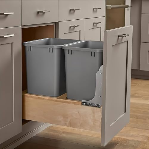 Rev-A-Shelf Double Pullout Trash Can w/Soft-Close Slides, 14.5" Min Opening | Large Capacity Garbage/ Recycling Waste Bins for Under Kitchen Cabinets, Heavy Gauge Wire Construction, 4WC-18DM2