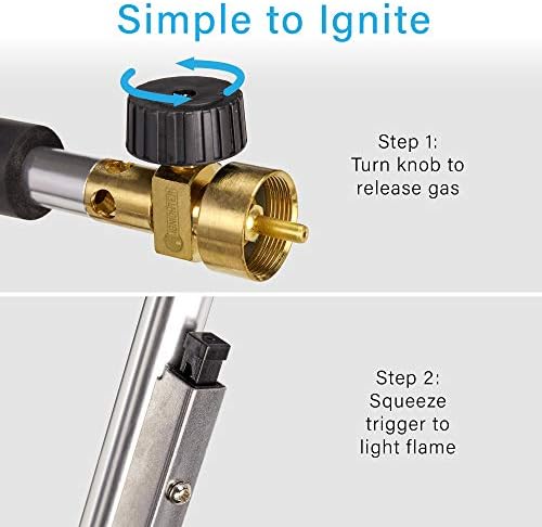 IGNIGHTER Weed Burner Torch – Use with Propane and MAPP Gas – with Built-in Piezo Igniter and Flame Control Valve – 35 Inches Long.