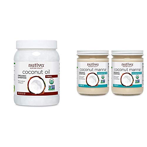 Nutiva Organic Cold-Pressed Virgin Coconut Oil, 54 Ounce & Organic Coconut Manna Puréed Coconut Butter, 15 Ounce (Pack of 2)