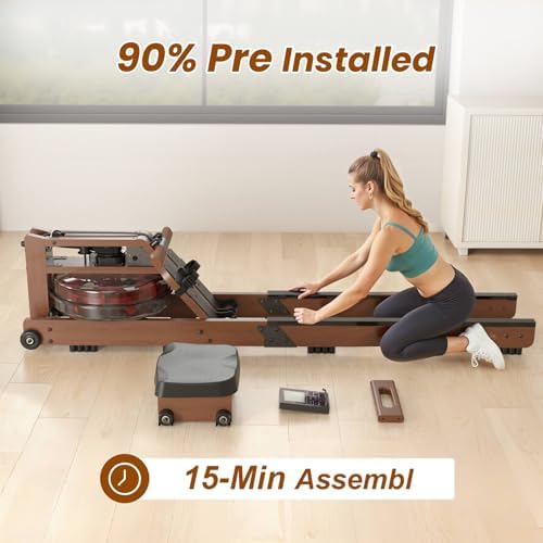 Water Rowing Machine for Home, Rower Machine 400LBS Weight Capacity with Dedicated Monitor & Comfortable Seat, Bluetooth APP