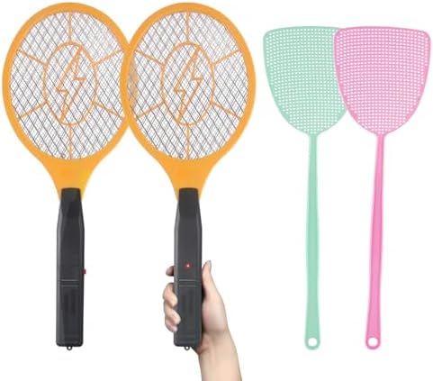 Electric Fly Swatter Handheld Bug Zapper - Indoor Outdoor Zapping Racket for Pest Mosquito & Flies - Battery Powered Safe to Touch with 3-Layer