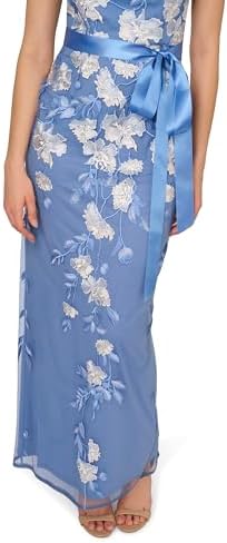 Adrianna Papell Cascading Floral Embroidered Long Column Gown