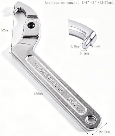 Chrome Vanadium C Pin Spanner Adjustable Hook Wrench, Round Head 32-76mm