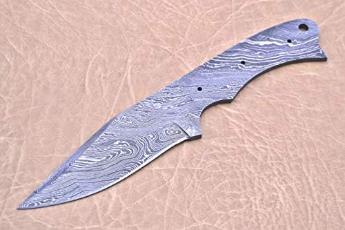 Damascus Steel Blank Blade, 8 inches Long Hand Forged Pocket Knife with 3 Pin Hole & an Inserting Hole Space 4 inches Cutting Edge