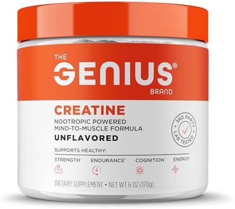 Genius Creatine Powder, Sour Apple, 25 Servings | Ultra-Pure Creatine Monohydrate with Beta-Alanine and Nootropics for Strength, Muscle and Performance Support