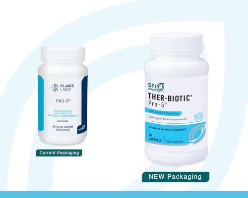 Klaire Labs SFI Health Pro-5 Probiotic, 60 Capsules | 25 Billion CFU High Dose Multispecies Gut Recolonization Support for Men & Women, Hypoallergenic & Dairy-Free