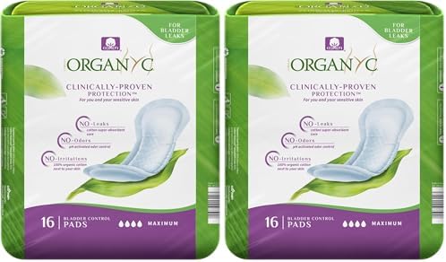 Organyc – 100% Organic Cotton Light Incontinence Pads for Bladder Leaks (Maximum, 16 Count(1 Pack))
