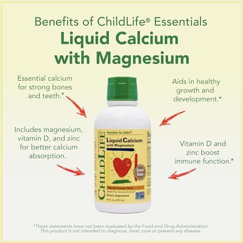 ChildLife Essentials Liquid Calcium Supplement for Kids, 16 fl Oz (4 Pack) | Baby & Toddler Calcium, Magnesium, Zinc, Vitamin D 3, Orange Flavor, Supplement, Liquid, Toddler Kids, Zinc Magnesium