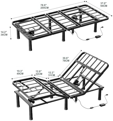 SunsGrove Twin XL Adjustable Bed Frame, Wired Remote Control, Independent Head and Foot Incline, Electric Bed Frame Base