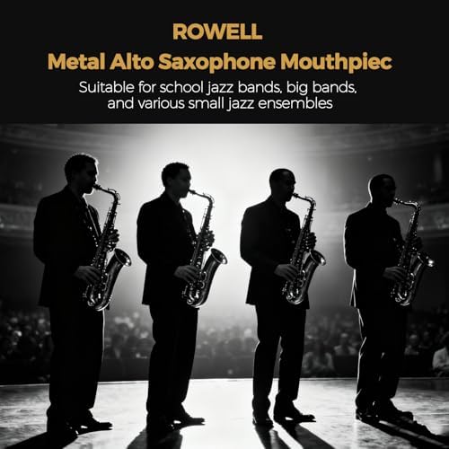 ROWELL Alto Saxophone Metal Mouthpiece Jazz Sax Mouthpiece- 5-Level Adjustable Ligature & Protective Cap Rich Full Tone -Ideal for Jazz, Bebop