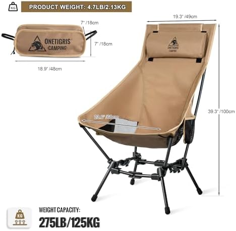ONETIGRIS Dragonhide Oversized Camping Chair with Pillow Design, Comfortable Widened Seat Folding, 275 lbs Capacity