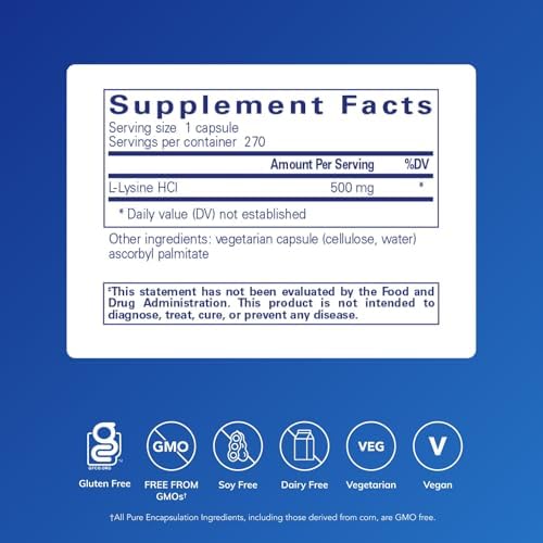 Pure Encapsulations L-Lysine - Essential Amino Acid Supplement for Immune Support & Gum, Lip Health* - with L-Lysine HCl - 90 Capsules | Essential Amino Acid Supplement for Immune Support, Gum Health, and Lip Health*