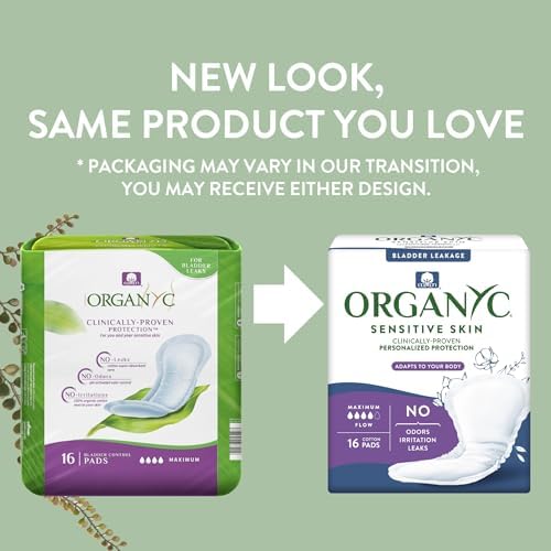 Organyc – 100% Organic Cotton Light Incontinence Pads for Bladder Leaks (Maximum, 16 Count(1 Pack))