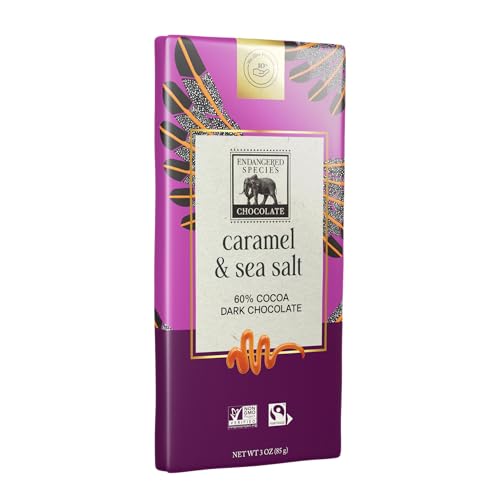 Endangered Species Dark Chocolate Bar w/Sea Salt & Almonds (72% cocoa) | Rich 72% dark chocolate with sea salt and crunchy almonds for a bold cocoa flavor and satisfying crunch.