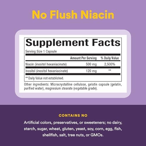 Natural Factors No Flush Niacin 500 mg, 90 Tablets