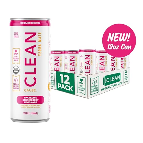 CLEAN Cause Zero Sugar Yerba Mate Organic Energy Orange Ginger, 12Pack 16oz