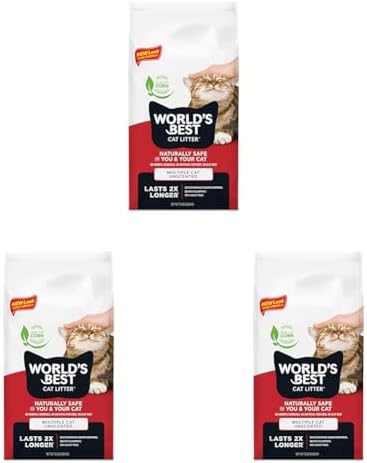 World's Best Cat Litter, Multiple Cat, Unscented, Lasts 2X Longer, 8 lb Bag | Controls tough multi-cat odors and lasts 2x longer; natural corn litter, quick clumping, flushable, 99% dust free