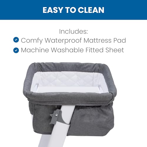 Simmons Kids By The Bed City Sleeper Bassinet - Adjustable Height Portable Crib with Wheels & Airflow Mesh, Grey Tweed