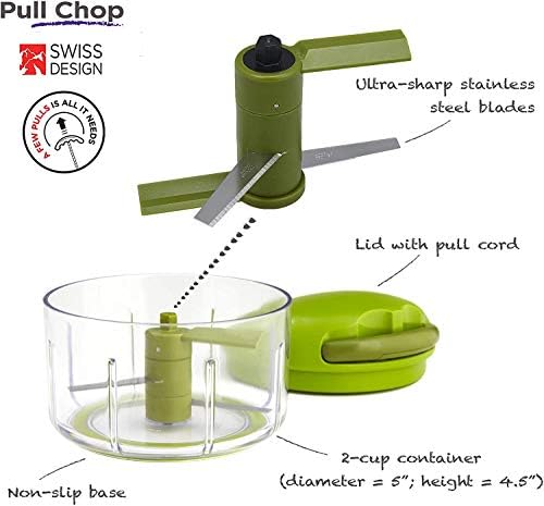 Kuhn Rikon Pull Chop Chopper/Manual Food Processor with Cord Mechanism, Green, 2-Cup
