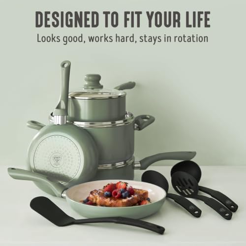 GreenLife 16 Piece Ceramic Nonstick Pots & Pans Cookware Set, Turquoise | PFAS-Free Ceramic Nonstick, Stockpot, Frying Pans, Saucepans, Sauté Pan, Stay-Cool Handles, Dishwasher & Oven Safe up to 350F