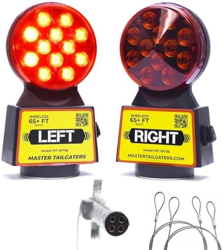 Master Tailgaters Wireless Trailer Tow Lights | Multi Functional Signal Lights | Sturdy Magnetic Mount | 65 Feet Range | 4 Pin Flat Connection