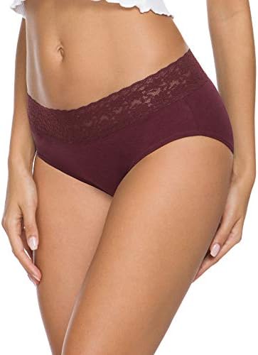 Wealurre Underwear Women Cotton Lace Waisted Bikini Panties 5-Pack