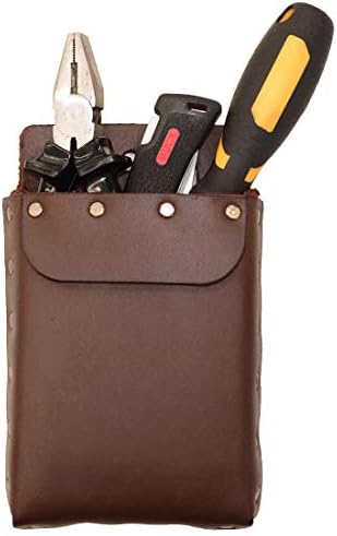 Hide & Drink, Riveted Squared Tool Pouch for Waist Belt, Heavy Duty Case, Rustic Tool Organizer, Full Grain Leather, Handmade, Bourbon Brown