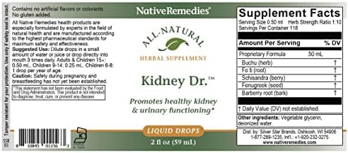 Native Remedies Kidney Dr. - All Natural Herbal Supplement for Kidney and | Urinary System Health - 59 mL
